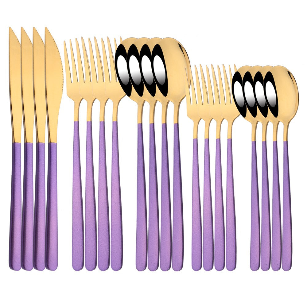 20Pcs Pink Silver Dinnerware Set Knife Dessert Fork Spoon Flatware Cutlery Set 304 Stainless Steel Silverware Tableware Kitchen