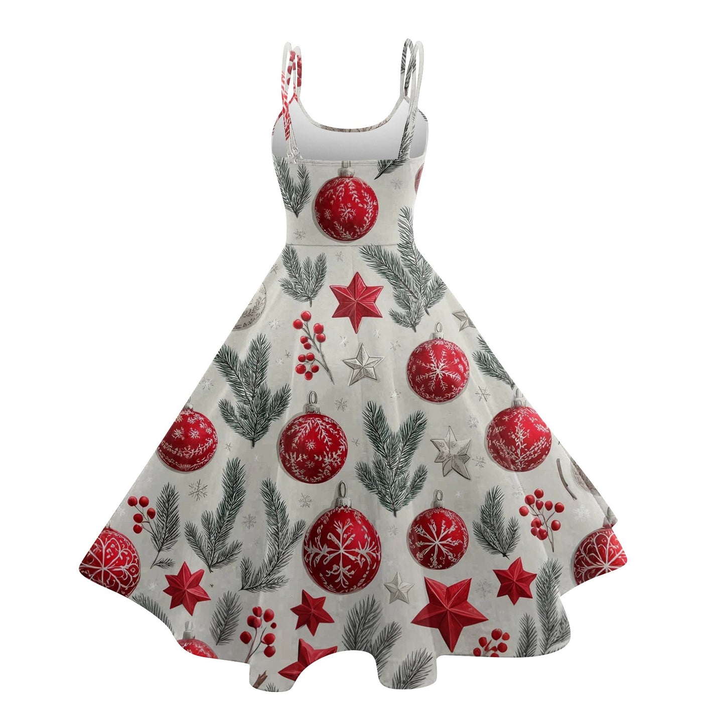 High Quality Cute Women's Casual Fashion Round Neck Christmas Print Mid-Length Dress Pretty Sweet Christmas Suspender Dress