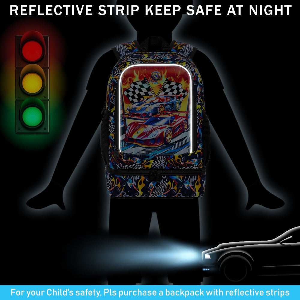 Mochila 2 em 1 de Carro de Corrida para Meninos, Mochila Escolar Infantil de 17 polegadas com Lancheira Térmica, Mochilas Escolares para Ensino Fundamental e Pré-escola