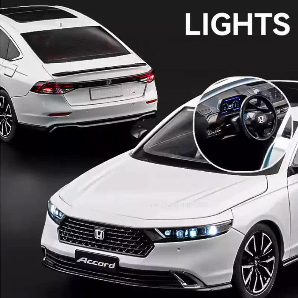 1:18 HONDA Accord Liga Miniatura Modelo Diecast Brinquedo Porta Aberta Som Luz Puxar para Trás Direção Roda Dianteira Presente de Aniversário Clássico