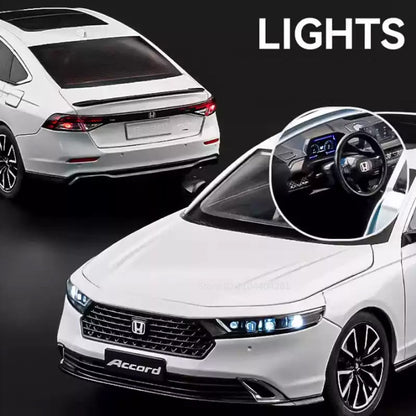 1:18 HONDA Accord Liga Miniatura Modelo Diecast Brinquedo Porta Aberta Som Luz Puxar para Trás Direção Roda Dianteira Presente de Aniversário Clássico