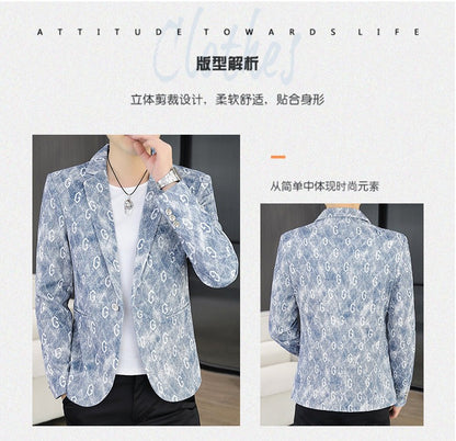 New Floral Pattern Autumn Winter Men's Suit Slim Fit Youth Formal Single Blazer Jacket