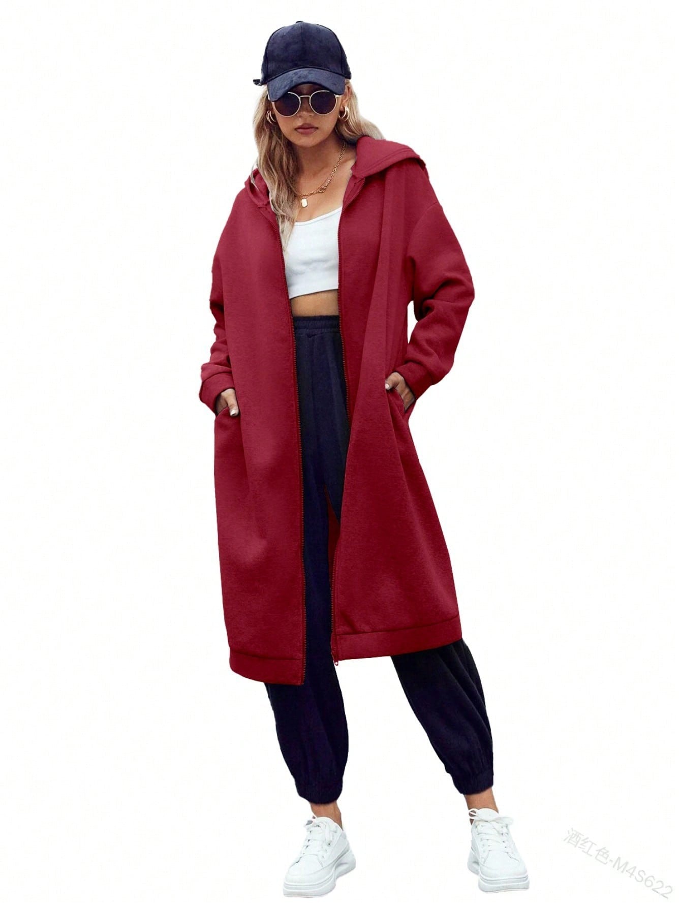 Fisoew lined Winter Coat Women Zip Up Hoodie Warm Long Tunic Sweatshirt With Pockets Outdoor Streetwear Jacket