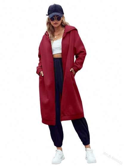 Fisoew lined Winter Coat Women Zip Up Hoodie Warm Long Tunic Sweatshirt With Pockets Outdoor Streetwear Jacket