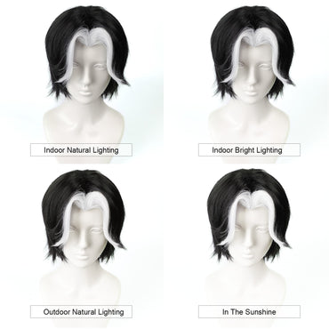 30cm White Highlights Short Cosplay Wig Short Silver Men Women Hair Anime Heat Resistant Synthetic Wigs