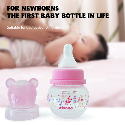 0-6 months 60ML newborn standard caliber PP bottle, flat unique bear shape bottle cap, good looking and practical