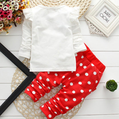 2024 Summer Cotton Girl Clothes Hot Sale Cute Long-sleeved Cartoon Animal Baby Suit Round Neck Clothes + Pants Suit