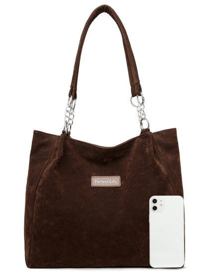 European American Autumn Winter Large Capacity Suede Women's Bag, Vintage Handbags Women Shoulder Bag, Retro Faux Suede Tote Bag