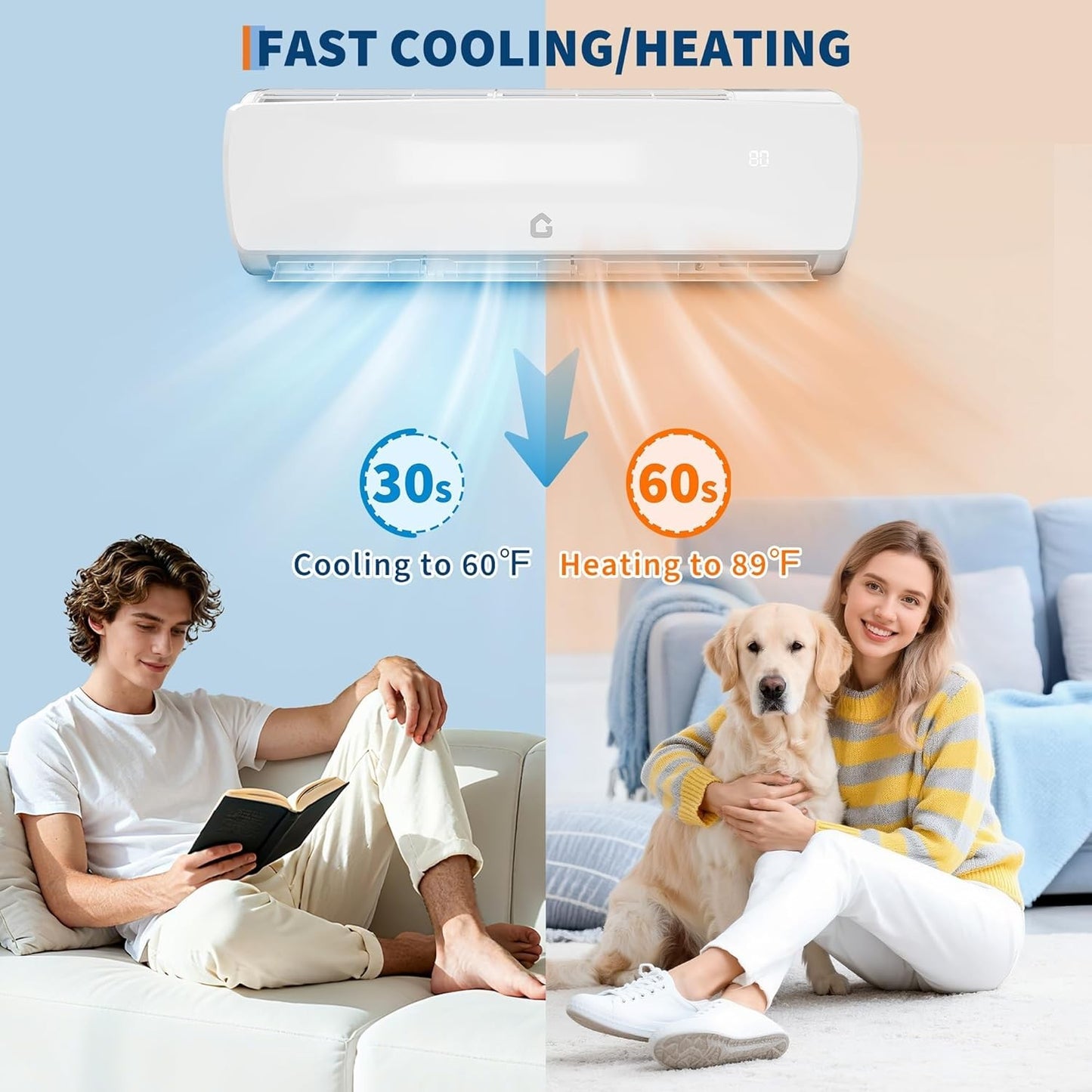 18000 BTUs 19 SEER2 Ar-Condicionado Split Inverter Sem Duto Frio e Quente 230V - 70-115m² Refrigeração Aquecimento Desumidificador 42dB