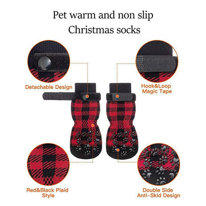 Conjunto de 4 Peças de Meias para Pets, Capa de Pata para Cães e Gatos, Meias Antiderrapantes e Impermeáveis para Uso Externo, Sapatos para Cães Grandes e Pequenos