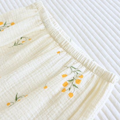 New summer women's cotton crepe three-piece short sleeve + shorts + trousers large size simple flower pajamas home service suit