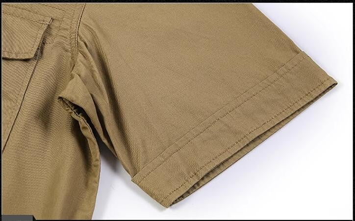Men Summer Short Sleeved Shirts Multi Pockets Military Tooling Shirts New Male Cotton Outdoor Casual Shirts Size 5XL