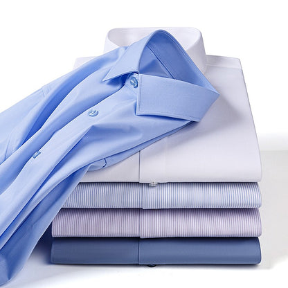 8XL Anti-Wrinkle 80% Cotton 15% Elastic Silk 5% Spandex No-Iron Business Office Soft Cozy Micro Elastic Long-sleeved Shirts Men