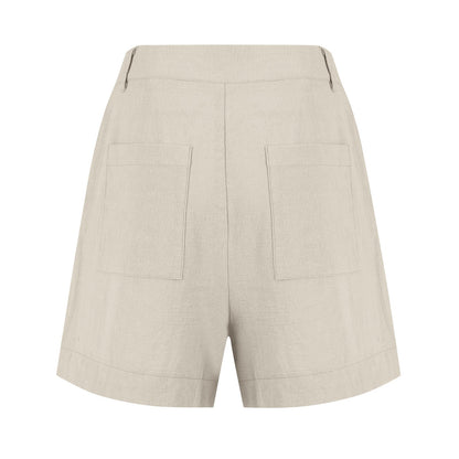 Cotton Linen Solid Shorts For Women Button High Waist Summer Loose Casual Pockets Shorts Female Pants Women Clothing
