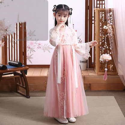 Fashion Girls Dresses Casual Outfit Long Sleeve Hanfu Girl Summer Children Clothes Princess Dress Baby Vestido Kids Tang Costume