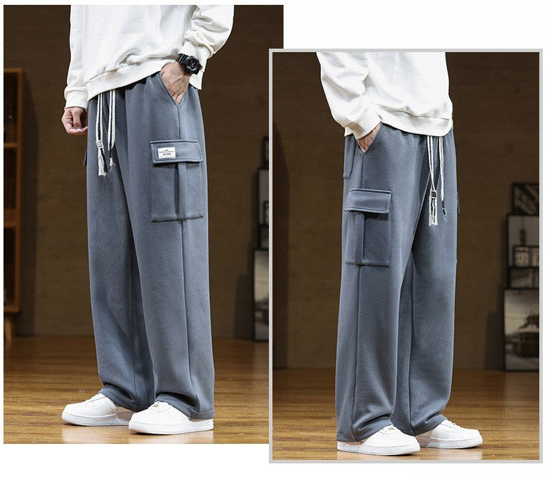 2024 New in Wide Leg Pants Men Autumn Straight Elastic Waist Baggy Cargo Trouser Male Relaxed Streetwear Sweatpant Plus Size Big
