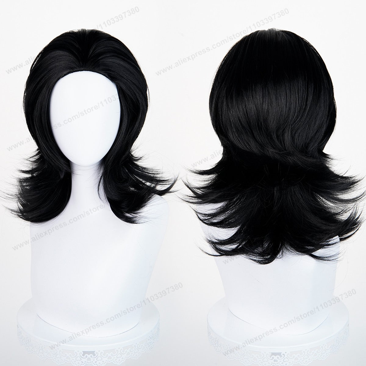 Anime 45cm Universal Cosplay Wig with Enlarged Scalp Free Parting Black White Yellow Man Women Heat Resistant Synthetic Hair