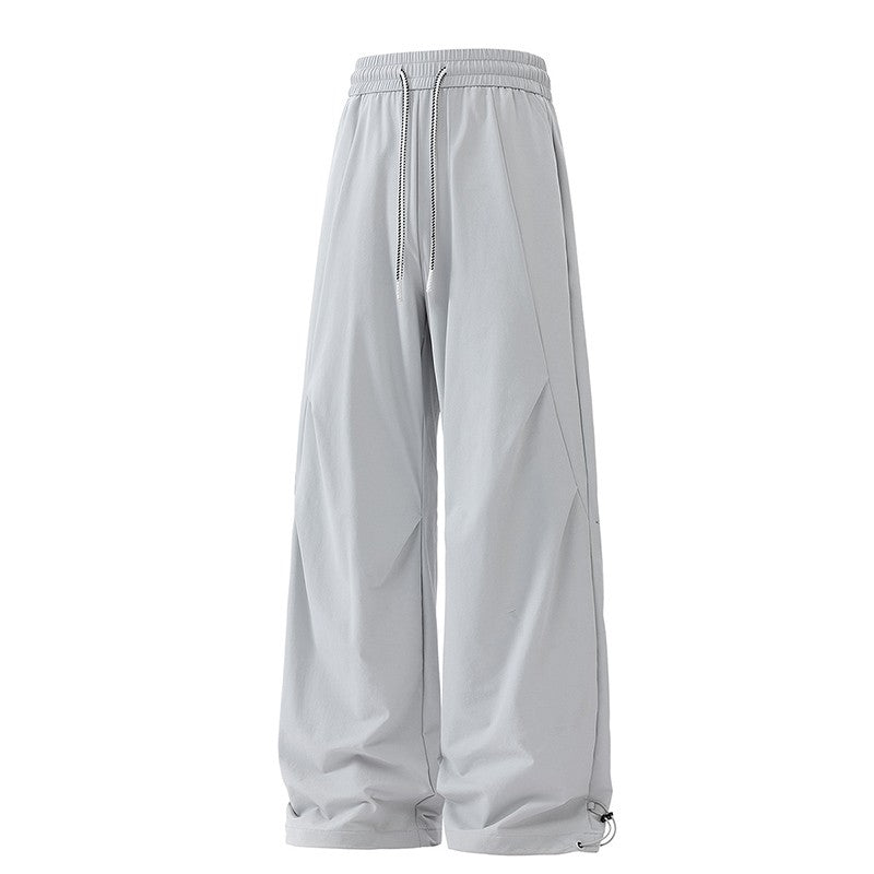 Calça Masculina de Pesca ao Ar Livre Sensação de Alta Qualidade Americana Pregueada Suspensa Casual Solta Longa Outono Calça Perna Larga Calça Reta