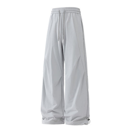 Calça Masculina de Pesca ao Ar Livre Sensação de Alta Qualidade Americana Pregueada Suspensa Casual Solta Longa Outono Calça Perna Larga Calça Reta