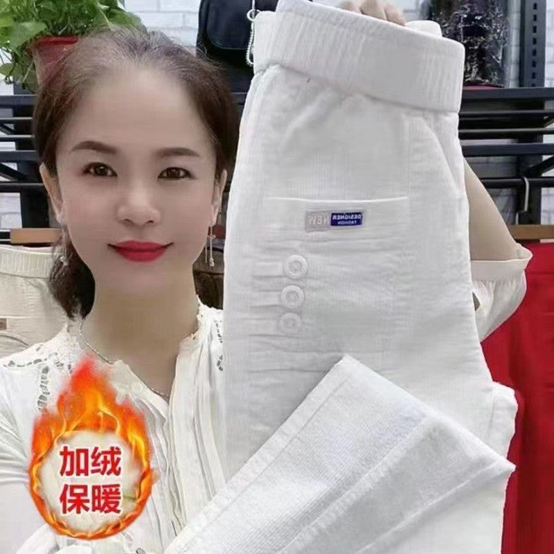 Women Warm Spring Winter Button Pockets Ruffles Vintage Big Large Plus Sizes Casual Party Fashion Loose Pant