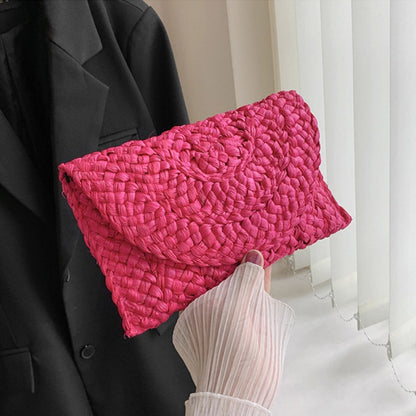 Corn Husk Weave Dinner Clutch Bag Women's Fashion Simple Solid Straw Large Purse Woman Summer Casual Vacation Ladies Wallet 2024
