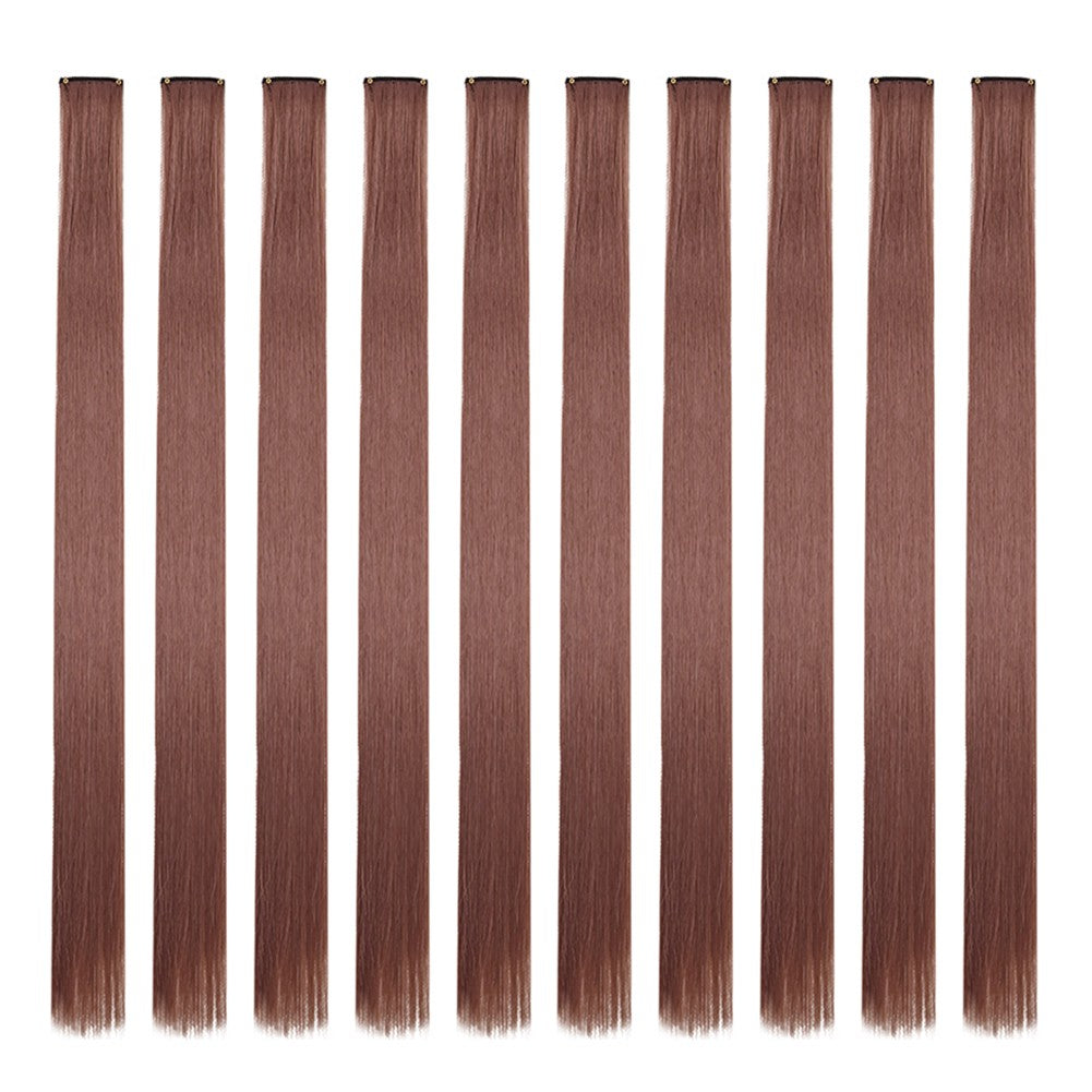 Mechas Coloridas Cabelo Sintético 10 Peças Extensões de Cabelo Liso 55 cm Com Presilha Aplique para Mulheres Festa Cosplay Presentes