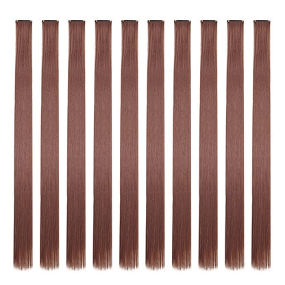 Mechas Coloridas Cabelo Sintético 10 Peças Extensões de Cabelo Liso 55 cm Com Presilha Aplique para Mulheres Festa Cosplay Presentes