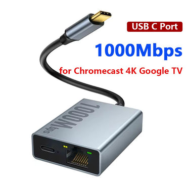 Electop Adaptador USB C para Ethernet 1000Mbps para Chromecast com Google TV Adaptador de Rede Ethernet Tipo-C para RJ45 para Laptop Tablet
