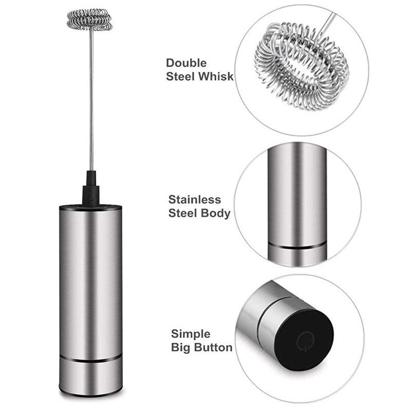 Stainless Steel Electric Milk Frother Kitchen Drink Foamer Mixer Stirrer Coffee Cappuccino Creamer Whisk Frothy Blend Egg Beater
