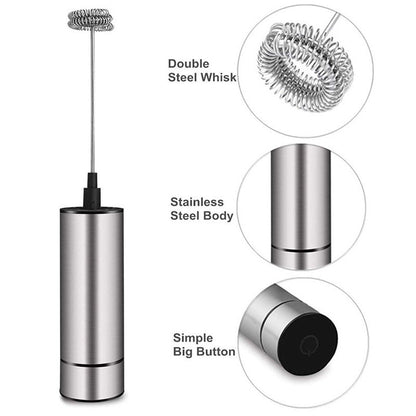 Stainless Steel Electric Milk Frother Kitchen Drink Foamer Mixer Stirrer Coffee Cappuccino Creamer Whisk Frothy Blend Egg Beater