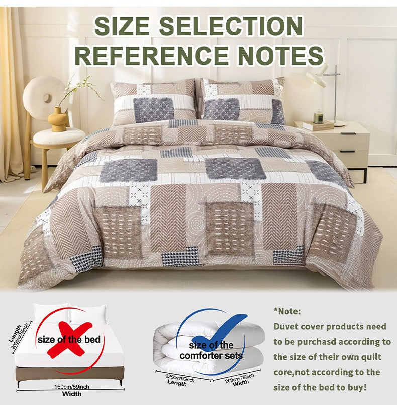 Conjunto de capa de edredom com estampa de retalhos chique de 3 peças, conjunto de cama macio e delicado para a pele inclui 1 capa de edredom e 2 fronhas