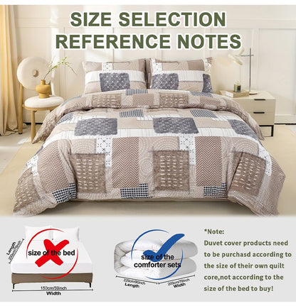 Conjunto de capa de edredom com estampa de retalhos chique de 3 peças, conjunto de cama macio e delicado para a pele inclui 1 capa de edredom e 2 fronhas