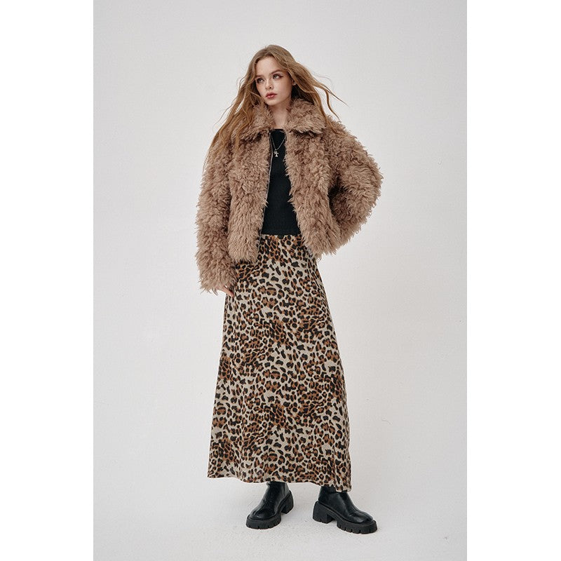 ELFSACK 2025 Winter New Arrivals Y2K Animal Print A-Line Long Maxi Skirt For Woman