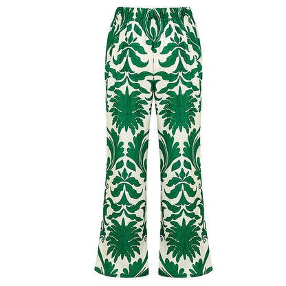 Flaxmaker Women Sexy Deep V Neck Printed One-piece Swimsuit and Pants Sets Swimwear Monokini Girl Beach Bathing Suits Beachwear