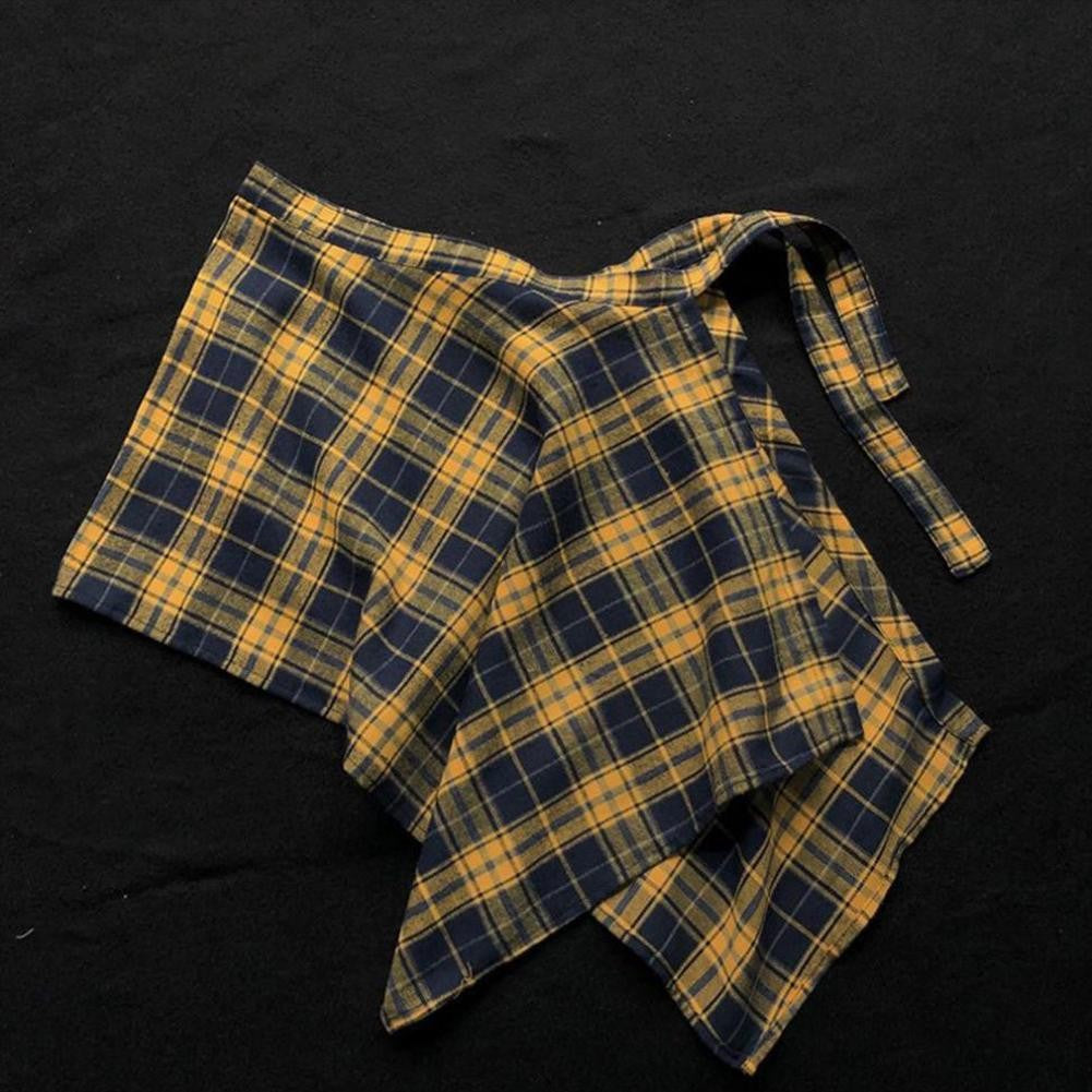Casual Retro Irregular Women Plaid Skirt Bow-knot Elastic Waist Shirt Style Blue White Lattice Mini A-line Shortskirt