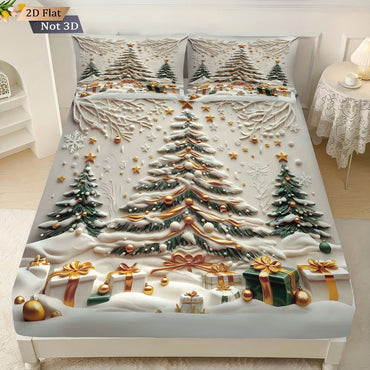 3pcs Christmas tree print coreless bed sheet set with various sizes of bed covers, bedroom bedding decorations, machine washable