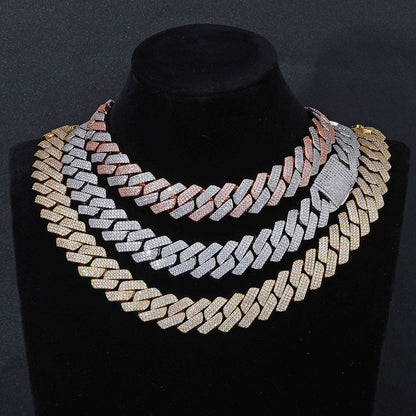 NUOYA High-Quality Hip-Hop Jewelry 20mm Jewelry Ice Necklace Diamond Three Rows Of Zircon Thick Cuban Chain Men's Necklace