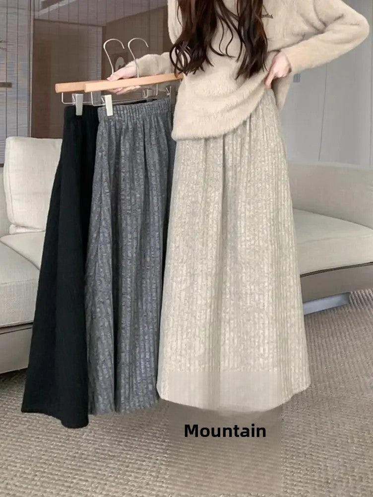 Plus Size Women's Fleece-Lined Thickened Skirt High-Waisted Slimming Medium-Length A- Line Korean Style New Arrival For Autumn/W