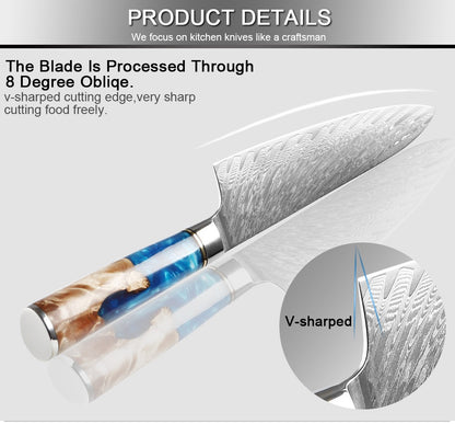 XITUO Kitchen Knives Set Damascus Steel VG10 Chef Knife Cleaver Paring Bread Knife Blue Resin Stabilised Wood Handle 1-7PCS set