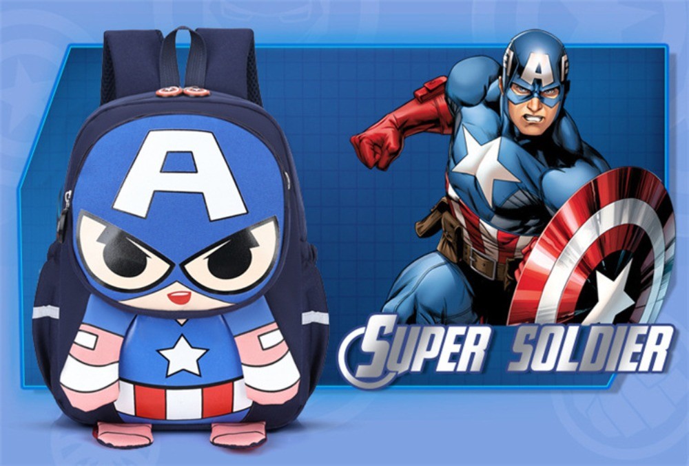 Mochila Infantil Escolar de Capitão América Homem Aranha Homem de Ferro Fofa Desenho Animado para Meninos Leve para Jardim de Infância