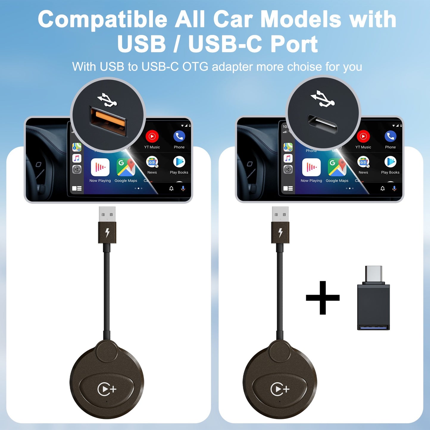 Carplay Wireless Adapter with Youtube/Netflix/Tiktok, Wireless Carplay USB Dongle for Factory Wired Carplay to Wireless