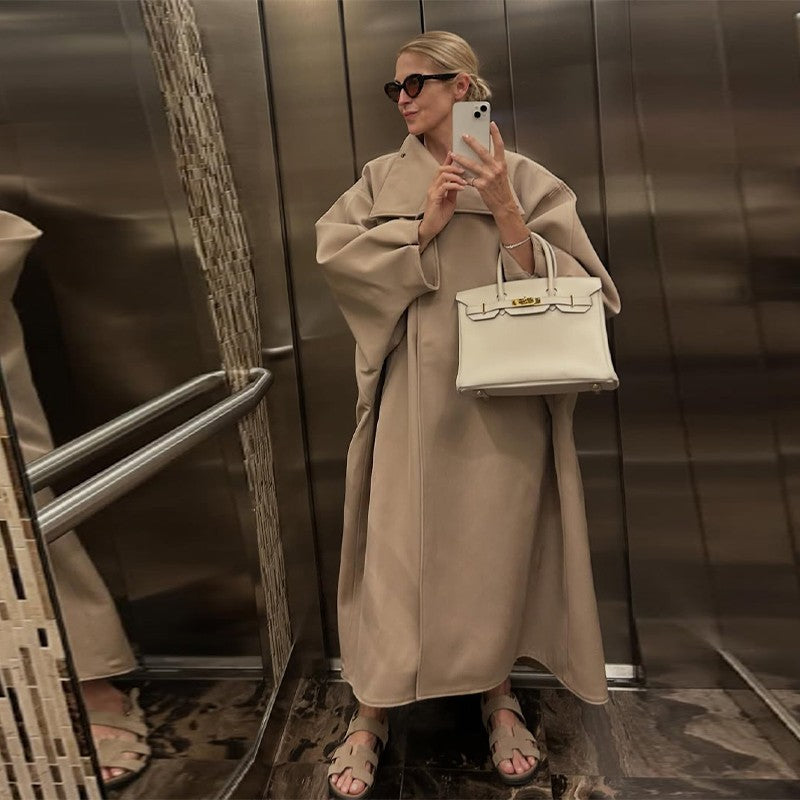 Fashion Loose Women's Trench Coat Stand Collar Batwing Sleeve Oversized Long Coats 2025 New Autumn Casual Street Chic Outwear