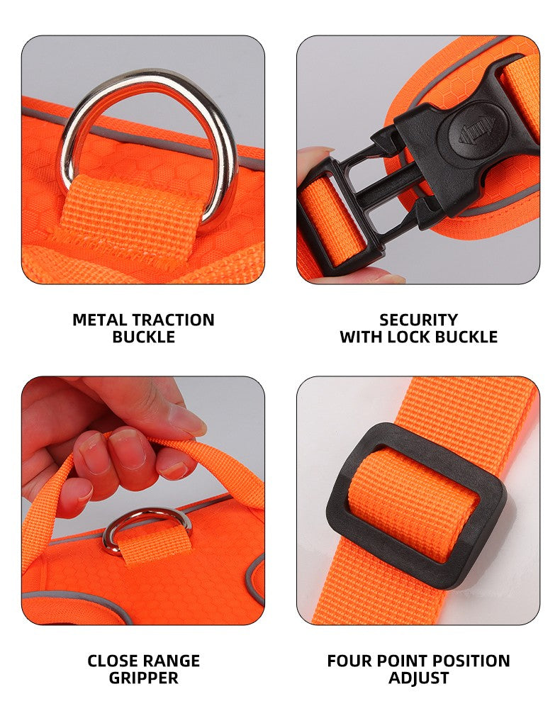 Colete Peitoral para Cães Sem Puxar, Reflexivo, Nylon, Ajustável, para Cães de Porte Médio e Grande, Colete de Segurança Veicular para Caminhada e Corrida.