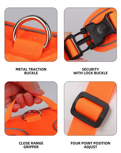 Colete Peitoral para Cães Sem Puxar, Reflexivo, Nylon, Ajustável, para Cães de Porte Médio e Grande, Colete de Segurança Veicular para Caminhada e Corrida.