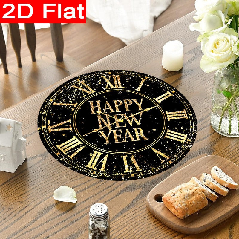 6/8pcs New Year Placemats Set Countdown Clock Pattern Polyester Table Mats Holiday Dining Happy New Year Party Festival Decorat