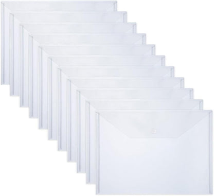 10 PCS Plastic Folders for Document, A4 Size Plastic Envelopes with Snap Closure, Clear File Folders Bags for School Office