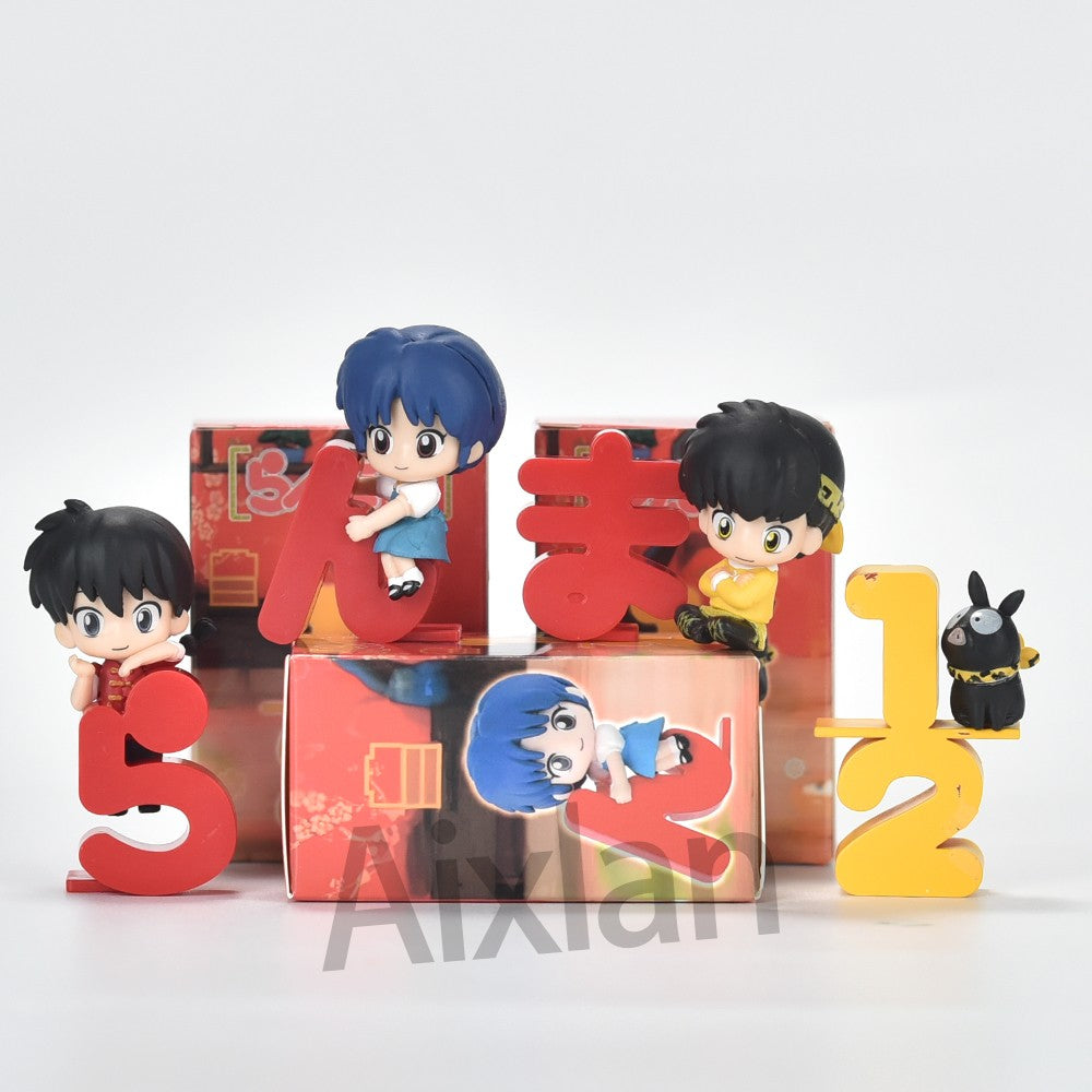 Aixlan 4 Peças Ranma 1/2 Figura Ranma Tendou Akane Versão Q Fofo PVC Boneco de Ação Anime Presente de Natal Estatueta Colecionável