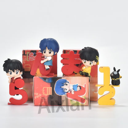 Aixlan 4 Peças Ranma 1/2 Figura Ranma Tendou Akane Versão Q Fofo PVC Boneco de Ação Anime Presente de Natal Estatueta Colecionável