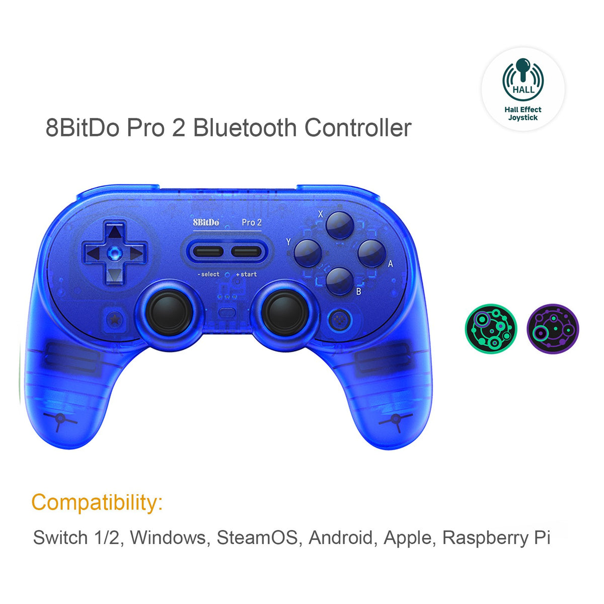 8BitDo Pro 2 Bluetooth Controller Hall Effect Joystick Gamepad for Apple Nintendo Switch 2 PC MacOS Android Steam Deck