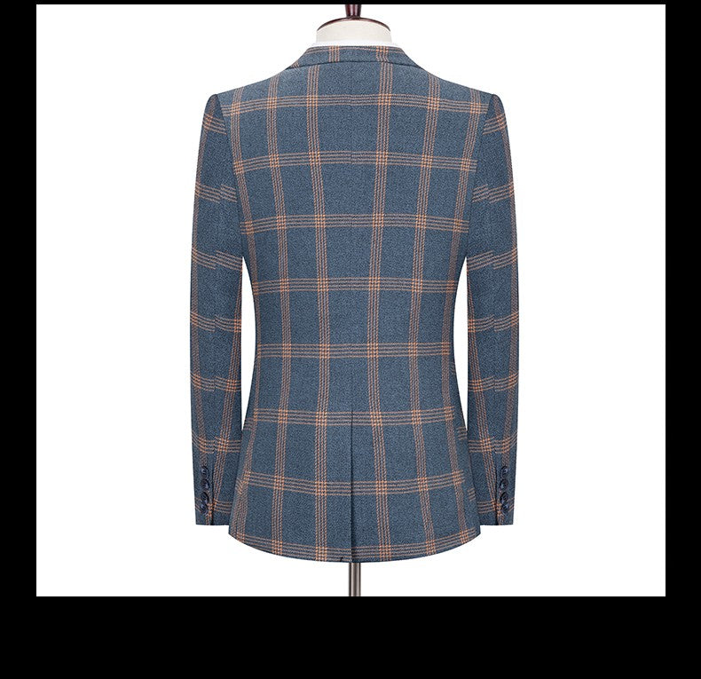 Men's Spring Autumn Wedding Suit 2024 Three-Piece Set Slim Fit Checkered British Style with Waistcoat And Trousers